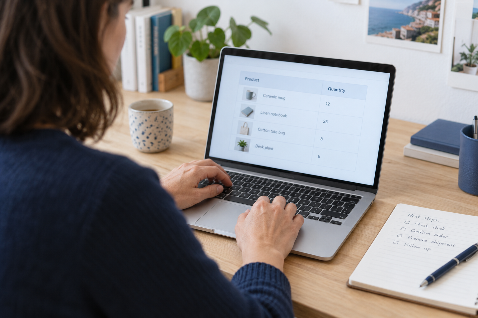 Organised enquiry details in a table on a laptop screen.
